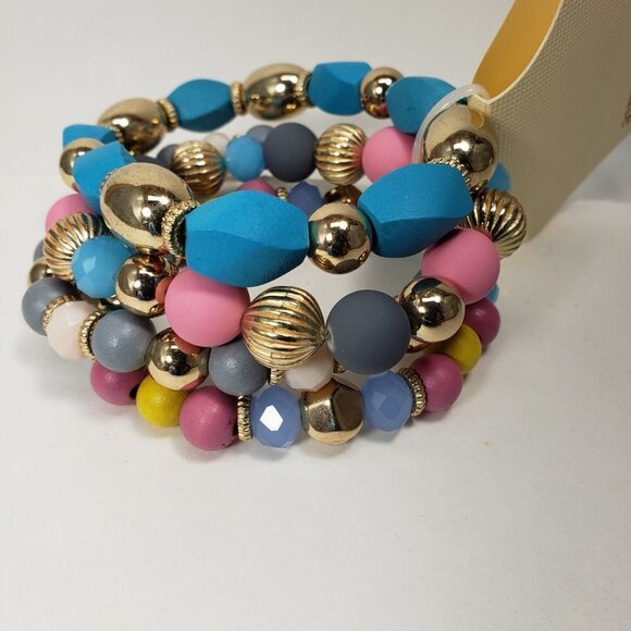 Sophia & Kate Women’s 4-Piece Gold & Colorful Bead Stretch Bracelets Set Jewelry - Picture 7 of 12